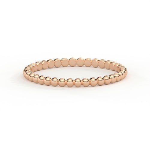 14k solid gold beaded stack ring - delicate beaded texture gold stacking ring, rose gold
