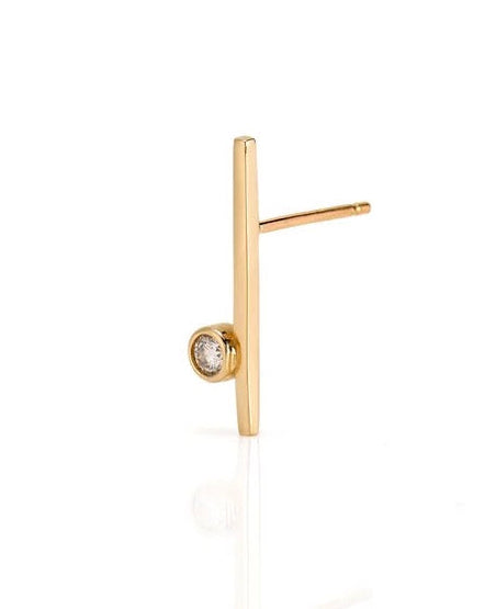 14k solid gold diamond bar stud minimalist earrings - sleek diamond bar stud, yellow gold
