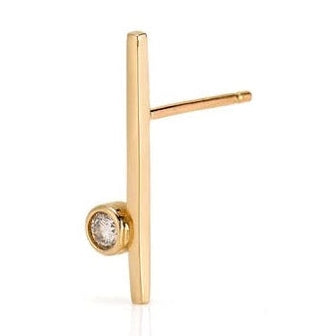 14k solid gold diamond bar stud minimalist earrings - sleek diamond bar stud, yellow gold
