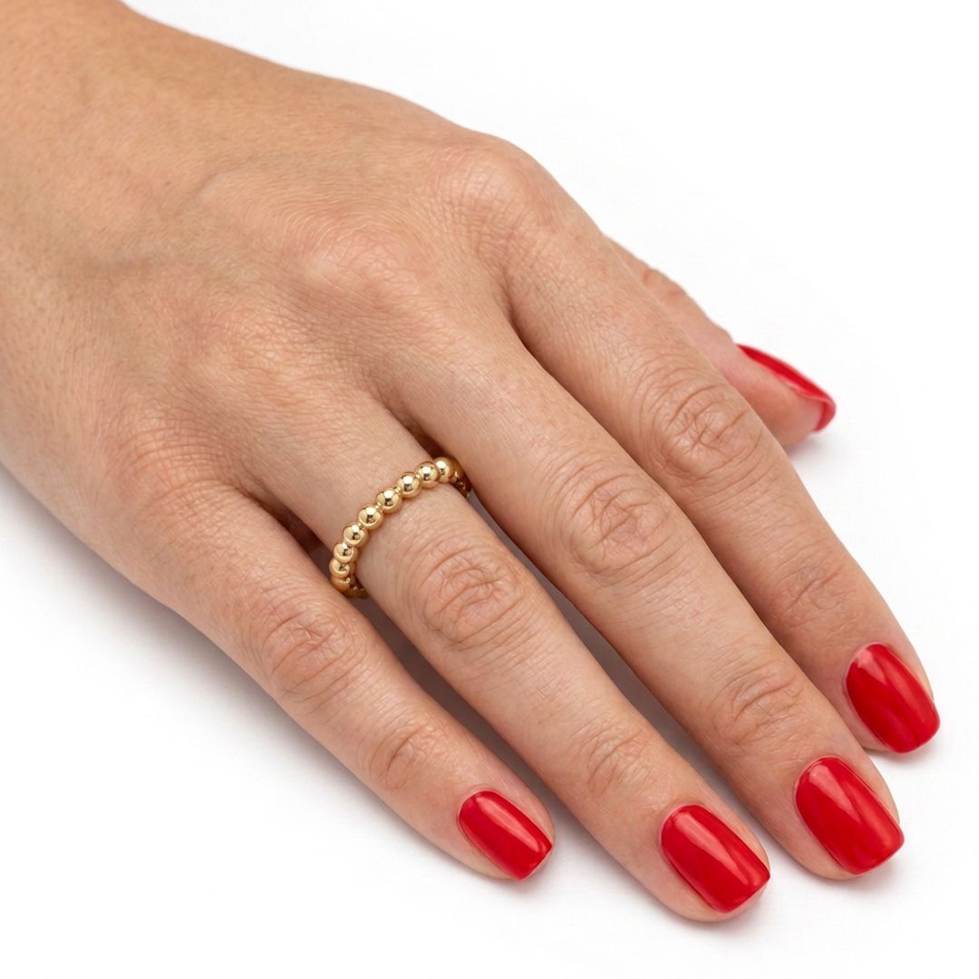 14k solid gold beaded stack ring - delicate beaded texture gold stacking ring, yellow gold
