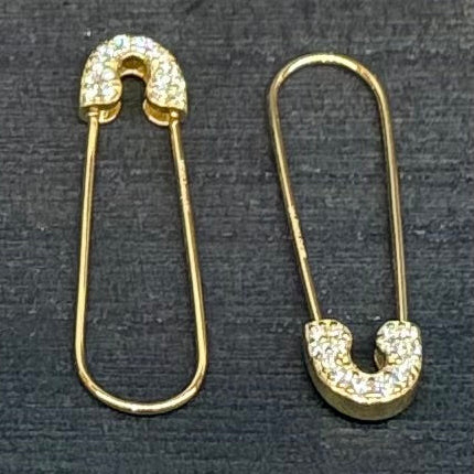 14k Solid Gold Diamond Safety Pin Earring