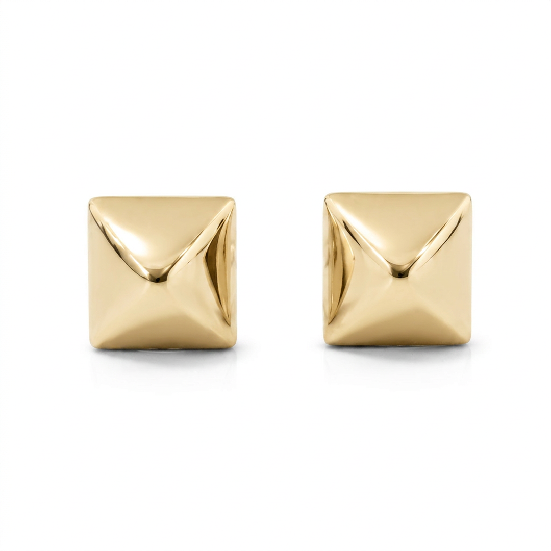 14k solid gold pyramid stud earrings 3mm - sculptural geometric studs, yellow gold