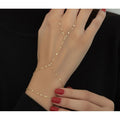 14k Solid Gold Mirror Double Chain Bracelet Connected to Ring - Slave Bracelet, Yellow gold, mirror chain