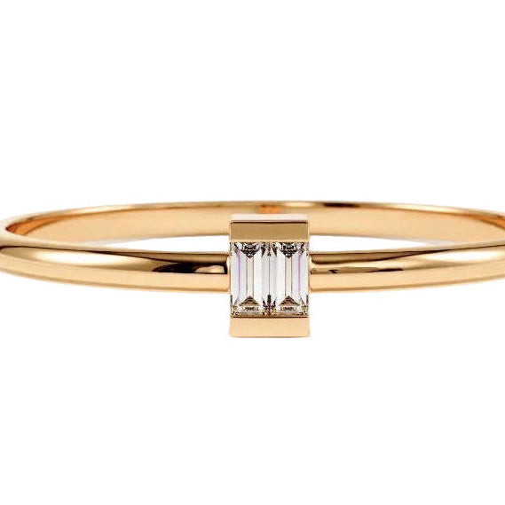 14k solid gold diamond baguette stack ring - baguette diamond channel set stacking ring, rose gold
