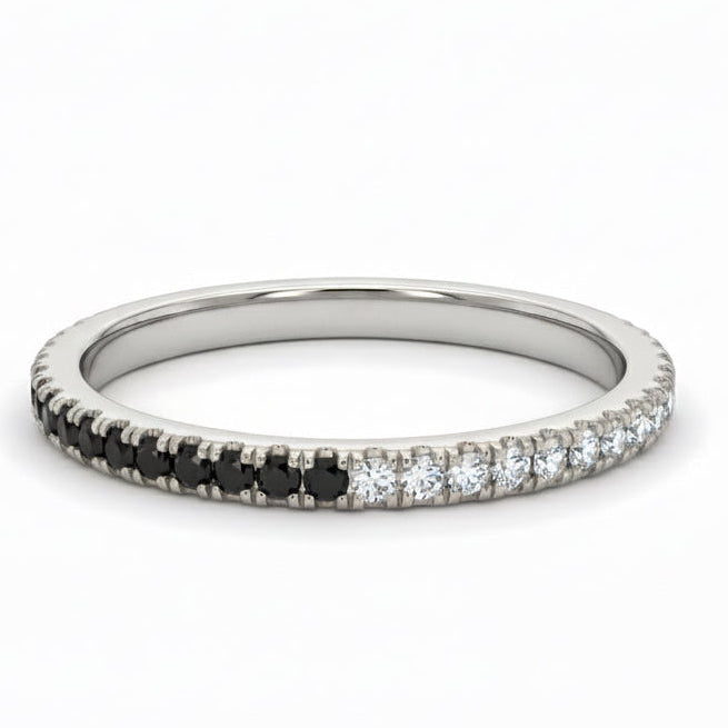 14k solid gold black and white diamond stack ring - alternating black and white diamond stacking ring, white gold, eternity band
