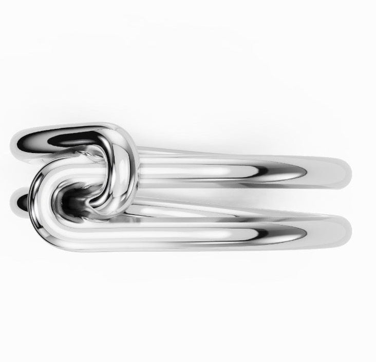 14k solid gold knot double ring - sculptural infinity knot double band, white gold side view
